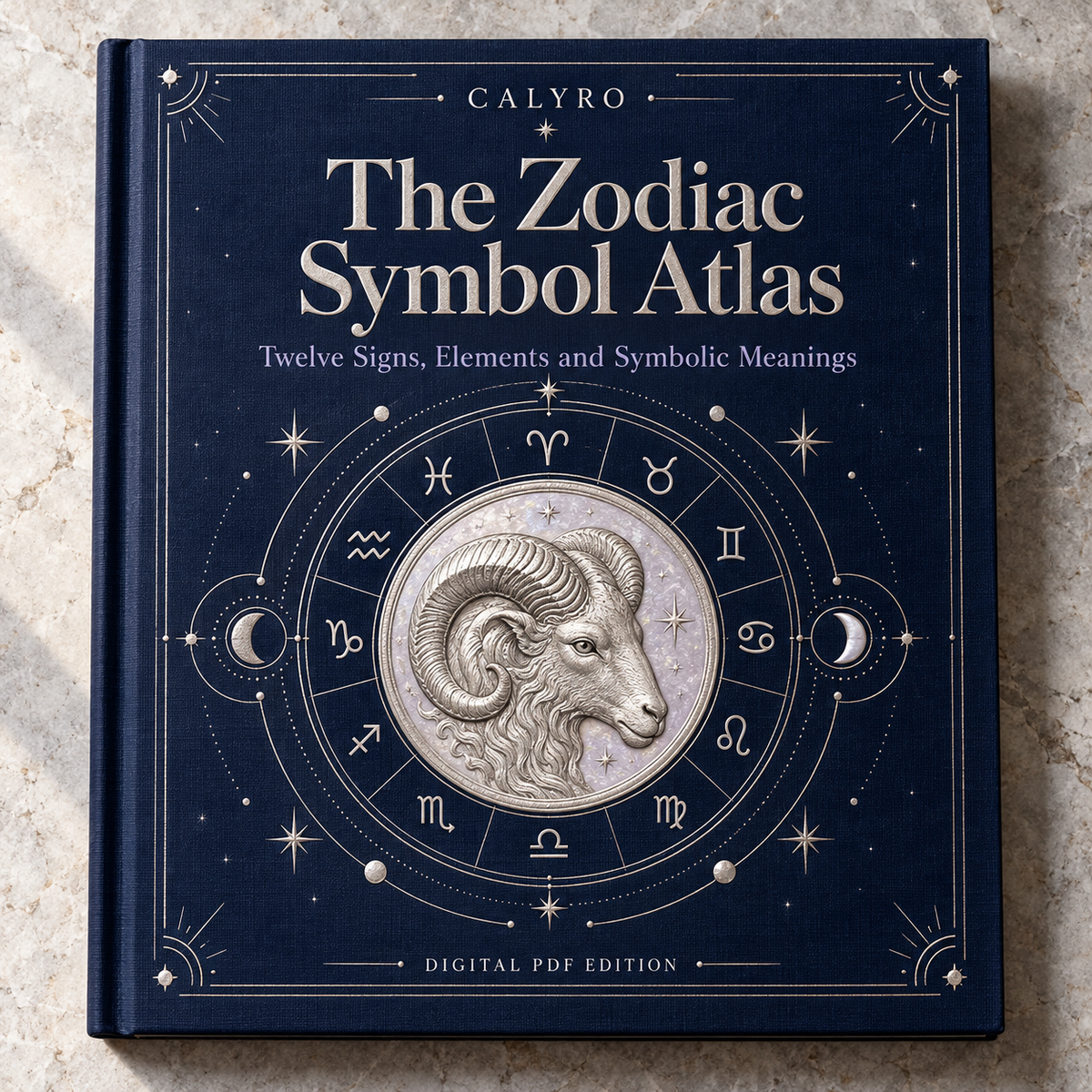 CALYRO book mockup for The Zodiac Symbol Atlas.