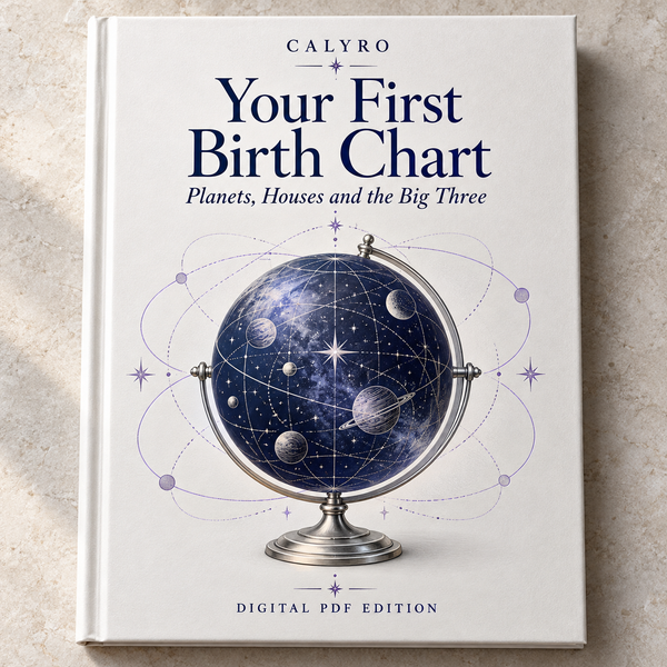 CALYRO book mockup for Your First Birth Chart Planets, Houses and the Big Three.