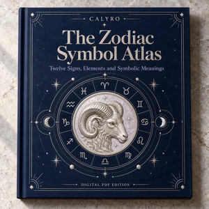 CALYRO book mockup for The Zodiac Symbol Atlas Twelve Signs, Elements and Symbolic Meaning.