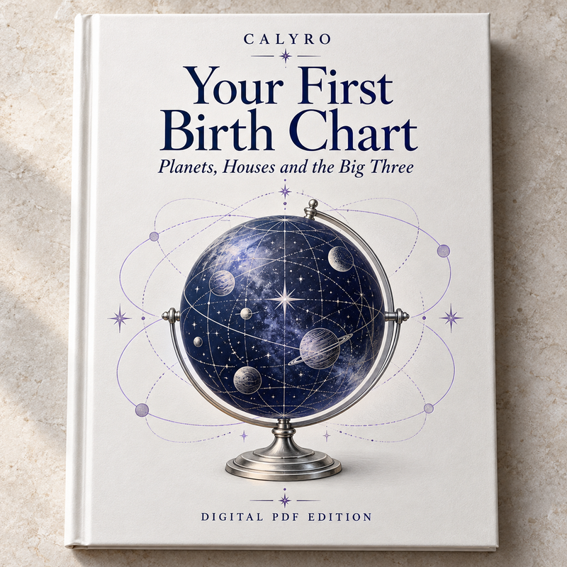 CALYRO book mockup for Your First Birth Chart Planets, Houses and the Big Three.